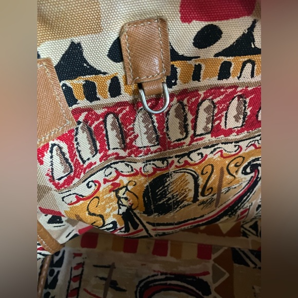 RARE auth Prada Venice Belted Tote Print Canvas leather trim, handles and straps - Picture 8 of 10